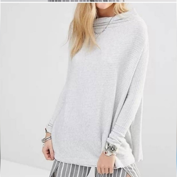 Free People Lover Ribbed Long Sleeve Slouchy Knit Oversized Top Gray Size Small - Picture 3 of 9